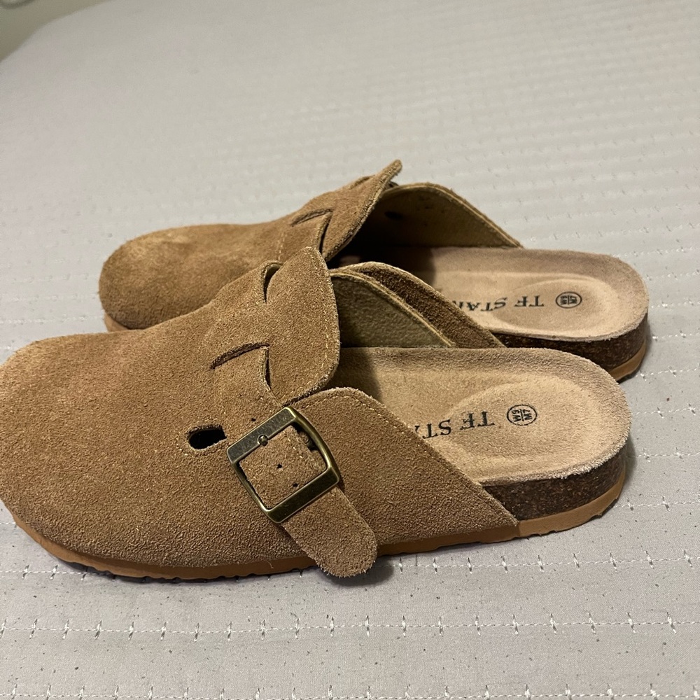 Tan Suede Slip-On Clogs